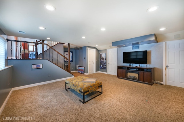 21W724 Park Ave, Lombard, IL 60148 - living room featuring carpet flooring, recessed lighting, and stairs