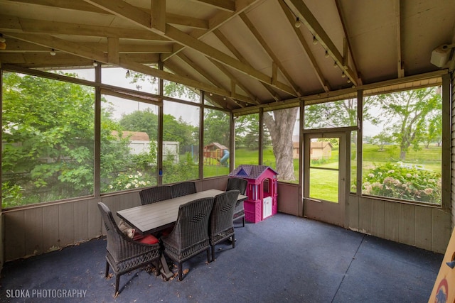 21W724 Park Ave, Lombard, IL 60148 - sunroom / solarium featuring vaulted ceiling and outdoor dining space