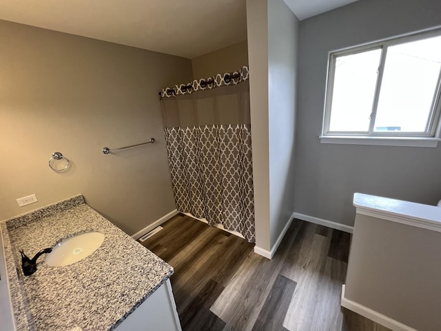 26518 W Deer Path, Channahon, IL 60410 - full bathroom with vanity, wood finished floors, and a shower with curtain