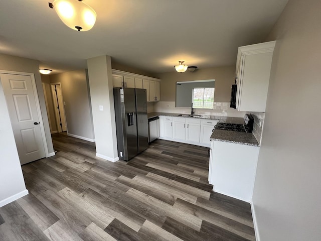 26518 W Deer Path, Channahon, IL 60410 - kitchen with stainless steel fridge with ice dispenser, dishwasher, range, dark wood-type flooring, and white cabinetry