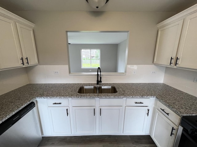 26518 W Deer Path, Channahon, IL 60410 - kitchen featuring dishwasher, white cabinetry, tasteful backsplash, and dark stone countertops