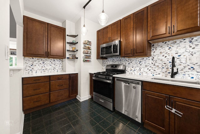 1252 W Pratt Blvd Unit 2, Chicago, IL 60626 - kitchen featuring stainless steel appliances, open shelves, tasteful backsplash, light countertops, and dark tile patterned flooring
