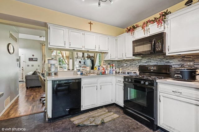 1329 Gloucester Cir, Carol Stream, IL 60188 - kitchen featuring black appliances, white cabinetry, and tasteful backsplash