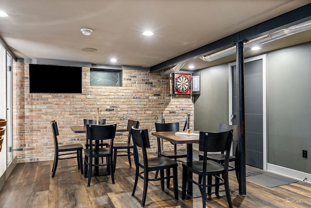 5401 Carpenter St, Downers Grove, IL 60515 - dining room featuring brick wall, wood finished floors, and recessed lighting