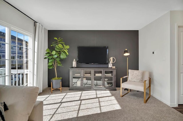 442 Lakeshore Ct, Saint Charles, IL 60174 - carpeted living area with an accent wall and baseboards