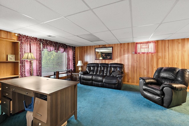 3806 168th St, Country Club Hills, IL 60478 - living room with dark carpet, a drop ceiling, healthy amount of natural light, and wood walls