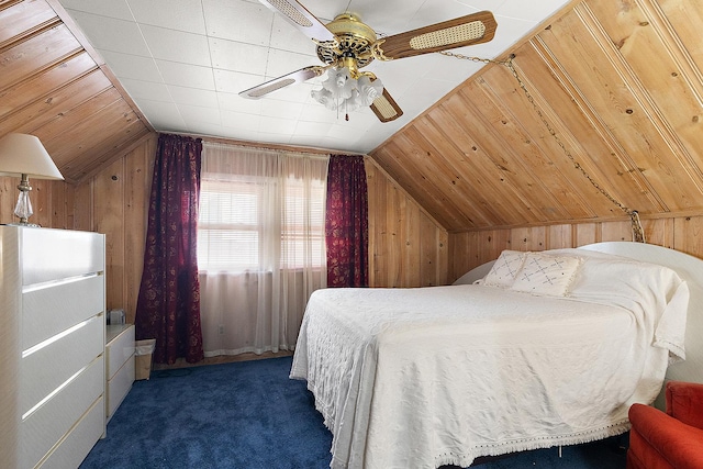 3806 168th St, Country Club Hills, IL 60478 - bedroom featuring lofted ceiling, carpet, wooden walls, and ceiling fan