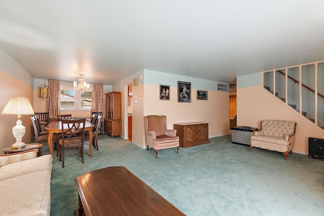 3806 168th St, Country Club Hills, IL 60478 - carpeted living room with a chandelier and stairs