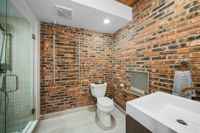 309 Holiday Dr, Lake Holiday, IL 60552 - full bathroom with brick wall, a shower stall, and vanity