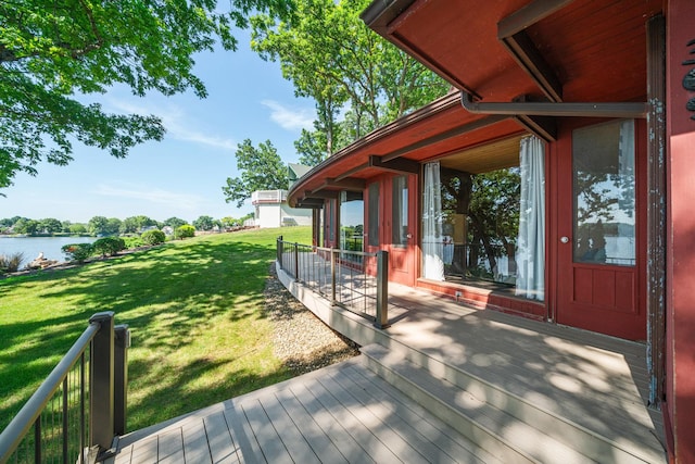 309 Holiday Dr, Lake Holiday, IL 60552 - wooden terrace featuring a water view and a yard