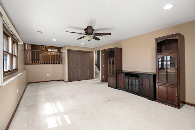 22939 E Dr, Richton Park, IL 60471 - unfurnished living room with carpet, a ceiling fan, and recessed lighting