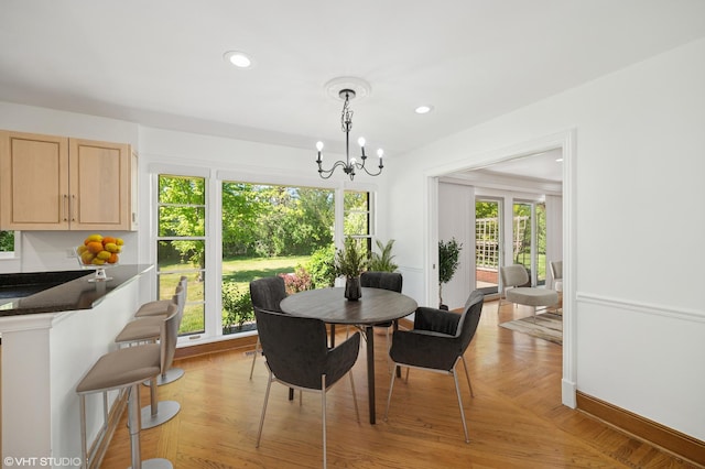 1050 Cedar Ln, Lake Forest, IL 60045 - dining area featuring a chandelier, recessed lighting, and light wood-type flooring
