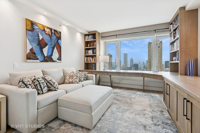 132 E Delaware Pl Unit 5101, Chicago, IL 60611 - living area featuring a skyline view, wood finished floors, and recessed lighting