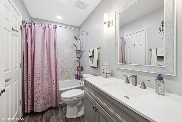 3953 Sandpiper Dr Unit 3953, Hanover Park, IL 60133 - bathroom with vanity, wood finished floors, and shower / bath combination with curtain