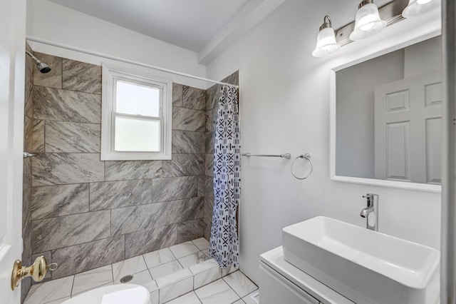 352 W 106th Pl, Chicago, IL 60628 - full bath with vanity, a tile shower, and marble finish floors