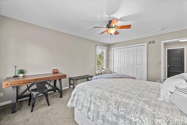 8980 Bardwell Ln, Lakewood, IL 60014 - bedroom with light carpet, a ceiling fan, and a closet