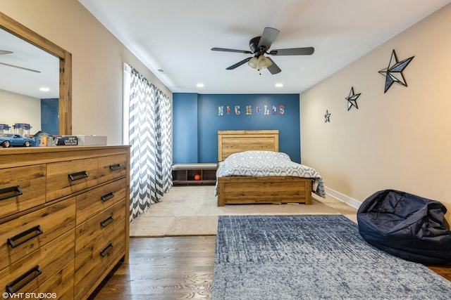 5733 S Neenah Ave, Chicago, IL 60638 - bedroom featuring wood finished floors, recessed lighting, and ceiling fan