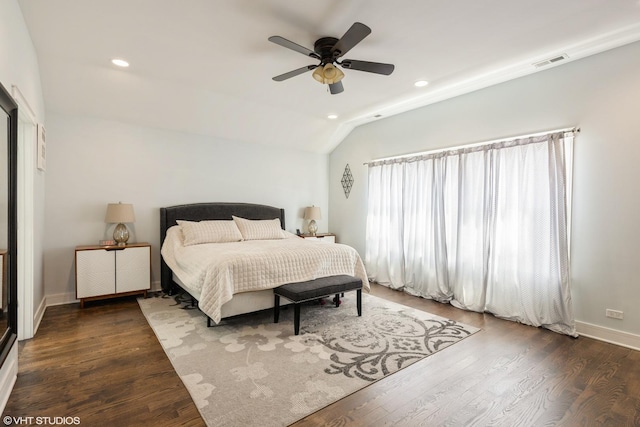 5733 S Neenah Ave, Chicago, IL 60638 - bedroom featuring wood finished floors, recessed lighting, vaulted ceiling, and a ceiling fan