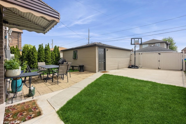 5733 S Neenah Ave, Chicago, IL 60638 - view of yard with a gate, a patio area, an outdoor structure, and outdoor dining space