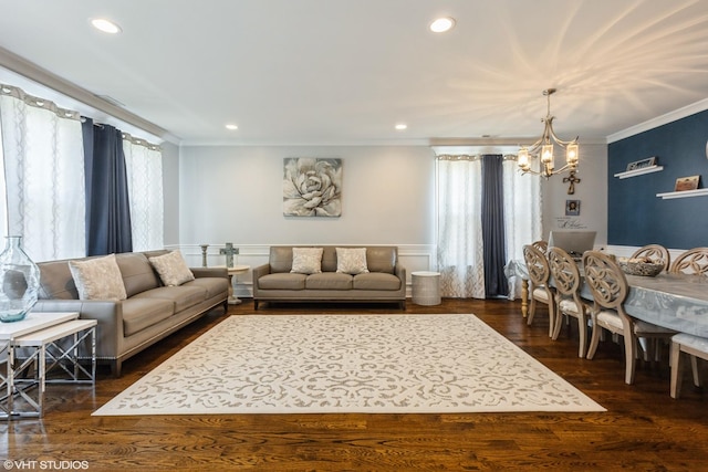 5733 S Neenah Ave, Chicago, IL 60638 - living area with ornamental molding, healthy amount of natural light, a chandelier, wainscoting, and recessed lighting