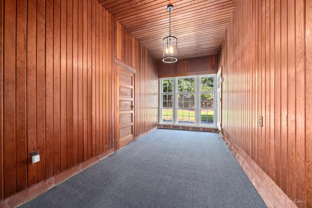 325 Douglas St, Oswego, IL 60543 - carpeted spare room with wood walls and wood ceiling