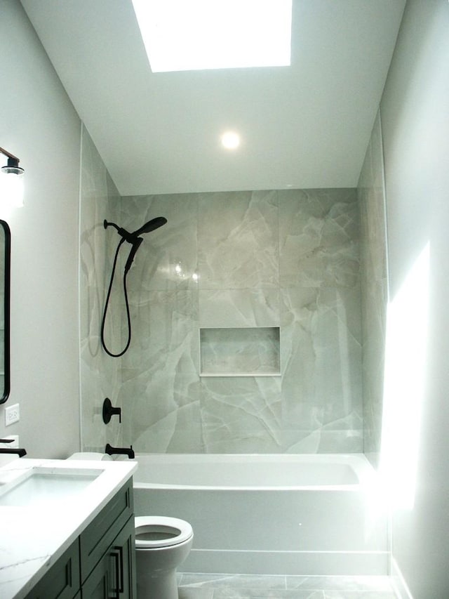 7137 S 87th Ave S, Justice, IL 60458 - full bathroom with vanity, bathing tub / shower combination, and marble look tile flooring