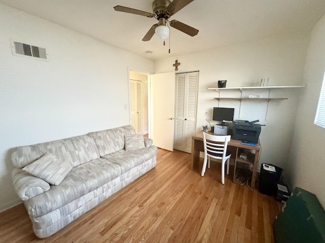 8142 N Chester Ave, Niles, IL 60714 - office area with wood finished floors and ceiling fan