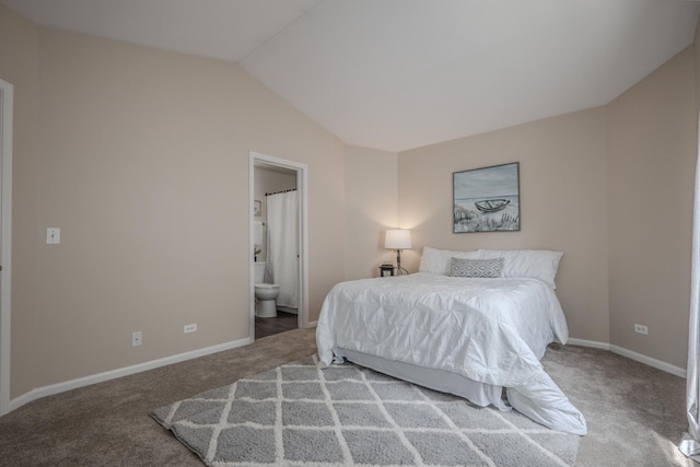 2584 Dickens Dr, Aurora, IL 60503 - bedroom featuring carpet, vaulted ceiling, and connected bathroom