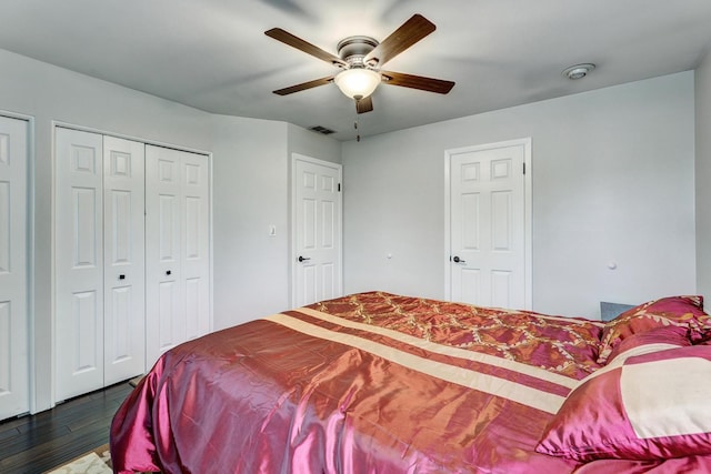 9810 N Lauren Ln, Niles, IL 60714 - bedroom with dark wood-type flooring and ceiling fan