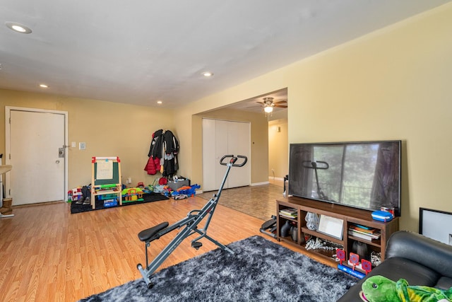 629 N Carroll Pkwy Unit 207, Glenwood, IL 60425 - exercise area featuring wood finished floors, recessed lighting, and a ceiling fan