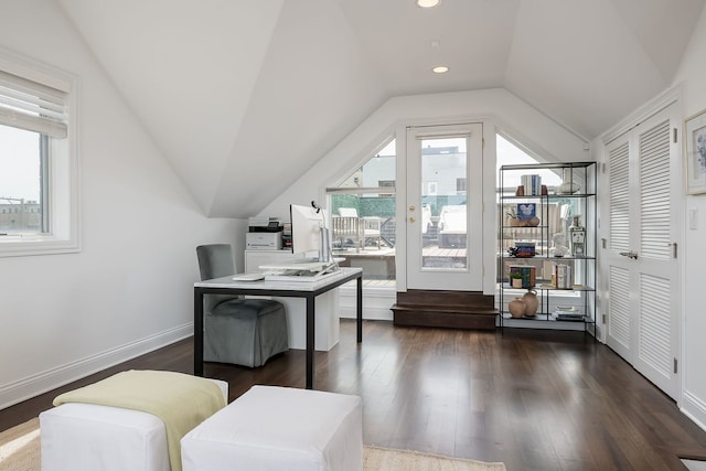 2128 N Winchester Ave, Chicago, IL 60614 - office area with vaulted ceiling, dark wood-style floors, and recessed lighting