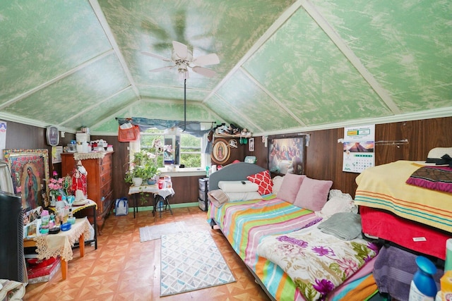 4624 W Montana St, Chicago, IL 60639 - bedroom featuring lofted ceiling and wood walls