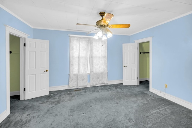 5736 S Honore St, Chicago, IL 60636 - unfurnished bedroom with carpet flooring, ornamental molding, and a ceiling fan