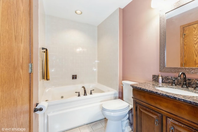 6713 181st St, Tinley Park, IL 60477 - bathroom with a tub with jets, vanity, and tile patterned floors