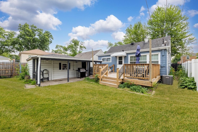 9116 S 53rd Ct, Oak Lawn, IL 60453 - rear view of property with a fenced backyard, a deck, a shingled roof, and a patio