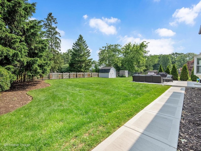 624 63rd St, Downers Grove, IL 60516 - fenced backyard with an outdoor living space, a shed, and a patio area