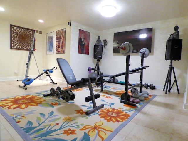 432 Thunder Rdg, Lake In The Hills, IL 60156 - exercise area featuring tile patterned floors and recessed lighting