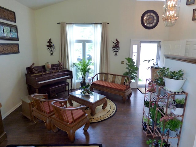 432 Thunder Rdg, Lake In The Hills, IL 60156 - living room with wood finished floors, a chandelier, and lofted ceiling