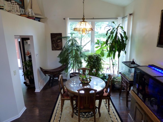 432 Thunder Rdg, Lake In The Hills, IL 60156 - dining area featuring wood finished floors, a chandelier, and lofted ceiling