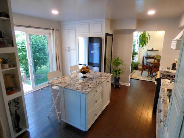 432 Thunder Rdg, Lake In The Hills, IL 60156 - kitchen with white cabinetry, light stone countertops, plenty of natural light, dark wood-style floors, and recessed lighting