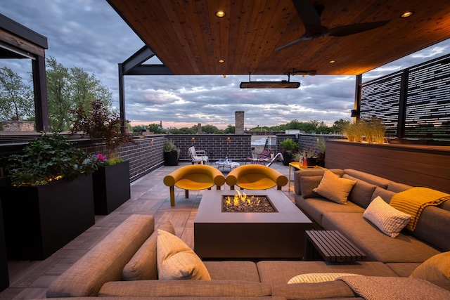 1469 W Byron St Unit 2, Chicago, IL 60613 - view of patio with an outdoor living space with a fire pit and ceiling fan