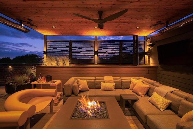 1469 W Byron St Unit 2, Chicago, IL 60613 - cinema room featuring wooden ceiling, a ceiling fan, and wood walls