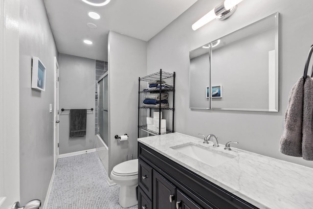 2110 Joanna Ave, Zion, IL 60099 - full bath featuring recessed lighting, vanity, combined bath / shower with glass door, and tile patterned flooring