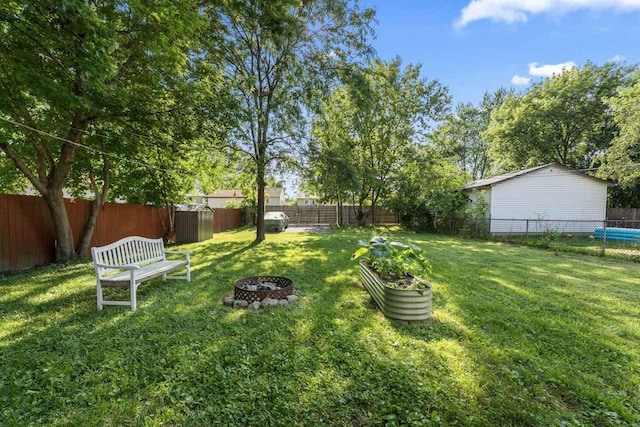 2110 Joanna Ave, Zion, IL 60099 - fenced backyard featuring an outdoor fire pit