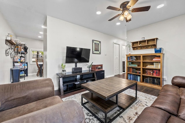2110 Joanna Ave, Zion, IL 60099 - living room featuring a ceiling fan, recessed lighting, and wood finished floors