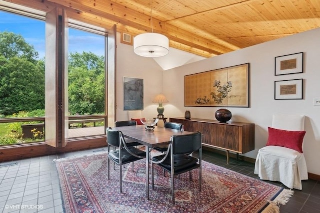 41W955 Northway Dr, Elburn, IL 60119 - dining area featuring vaulted ceiling, tile patterned floors, and wood ceiling