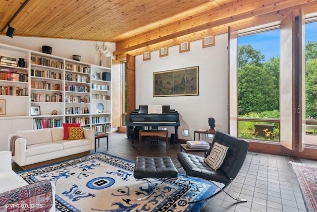 41W955 Northway Dr, Elburn, IL 60119 - sitting room featuring wooden ceiling, tile patterned floors, and lofted ceiling