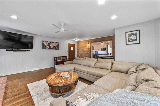 8920 Mcvicker Ave, Morton Grove, IL 60053 - living room featuring ceiling fan, wood finished floors, and recessed lighting