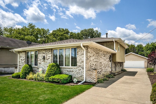 14224 Karlov Ave, Crestwood, IL 60418 - view of front of home featuring an outbuilding, a garage, a front lawn, and brick siding