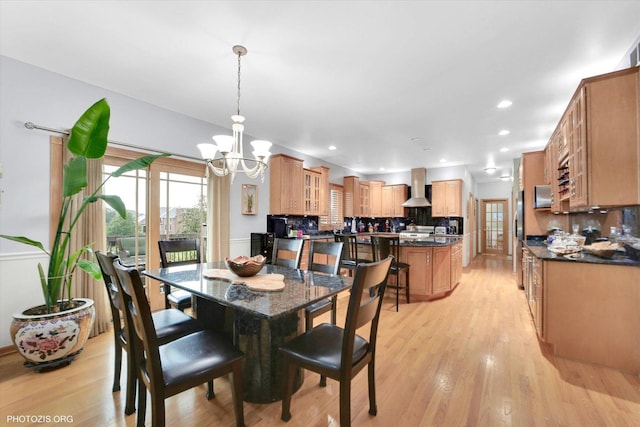22450 Autumn Dr, Frankfort, IL 60423 - dining area with a chandelier, light wood-style flooring, and recessed lighting